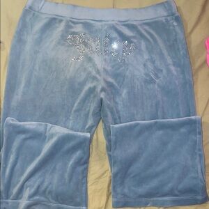 Juicy Couture Blue Velour Sweatpants with Rhinestone Detail